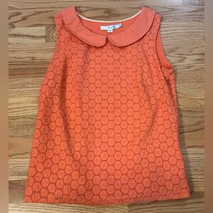 Boden Retro Style Peter Pan Collar Eyelet 100% Cotton Top Sleeveless Coral Sz 6